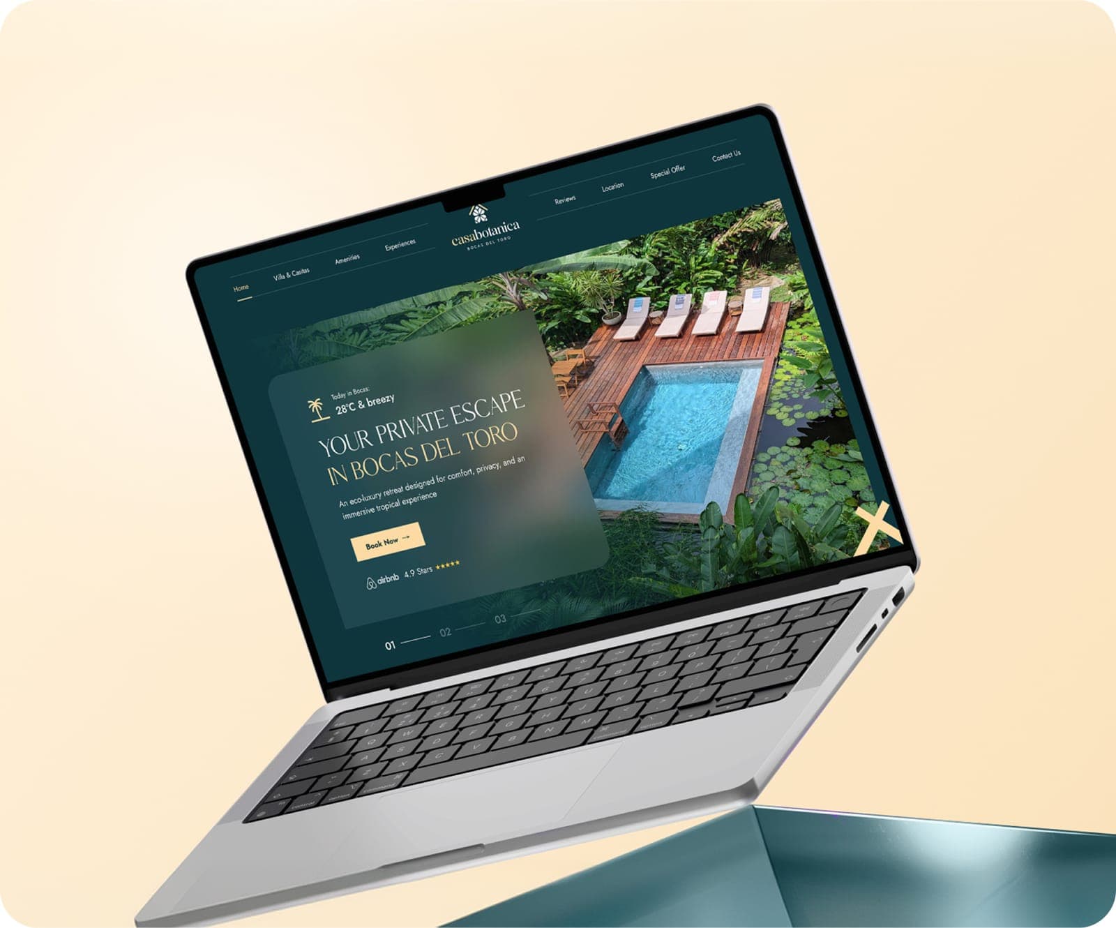 The Casa Botanica Panama homepage on a laptop