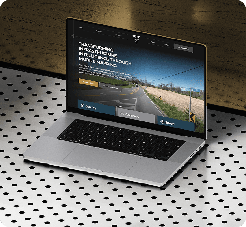 The Teleqo Tech website on a laptop